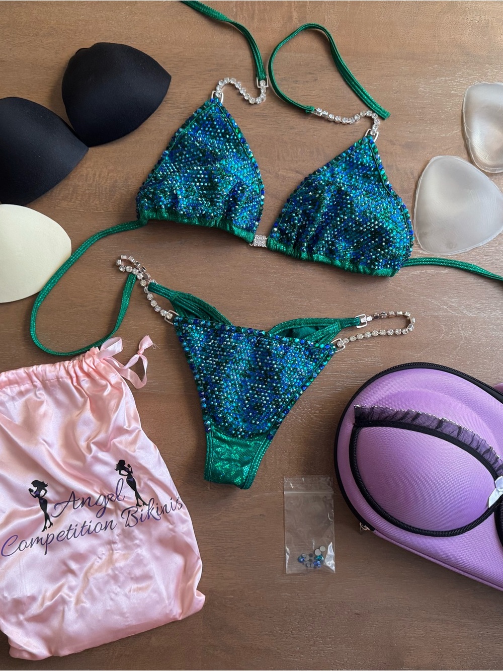 Angel Competition Bikinis Emerald Green/Blue Crystal Bikini